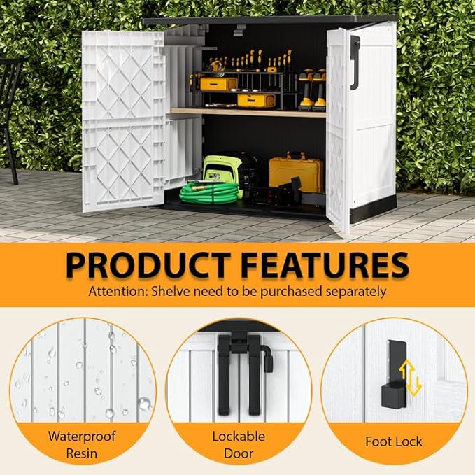 LHBcraft Outdoor Storage Cabinet 36 Cu Ft with Lockable Doors, Portable Horizontal Resin Storage Shed - Easy to Assemble, Waterproof Small Storage Shed with Floor