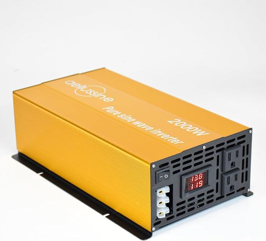 2000W Pure Sine Wave Inverter-12V DC to 110V 120V AC Power Converter with 2 AC Outlets, 12 Volt Power Inverter for Truck, Rv, Camping, Home, Emergency Power
