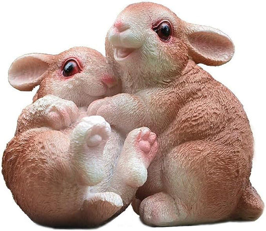 Garden Statues Bunny Decor Resin Hug Rabbit Figurine Cute Fairy Garden Decor Outdoor Statues for Patio Yard Porch Balcony Gifts for Women Mom Grandma Brown