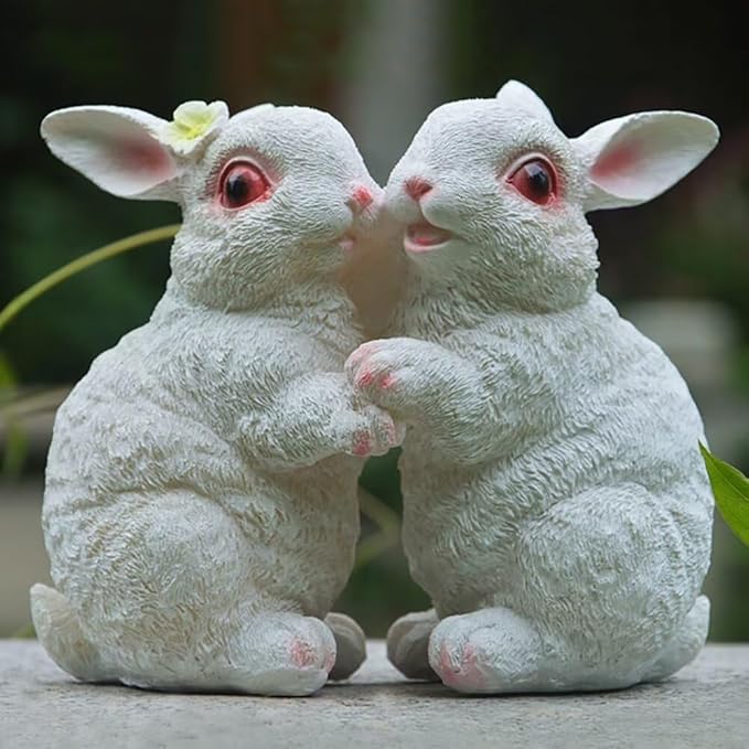 Garden Statues Bunny Decor Resin Dance Rabbit Figurine Cute Fairy Garden Decor Outdoor Statues for Patio Yard Porch Balcony Gifts for Women Mom Grandma White