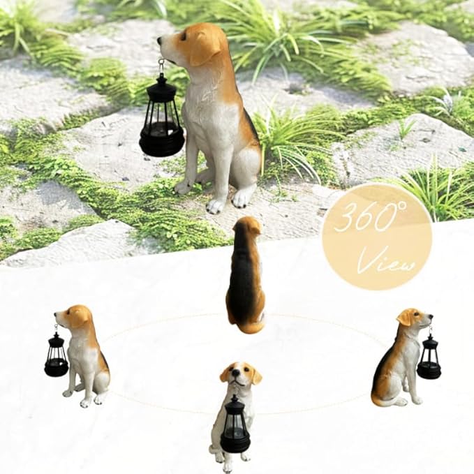 Beagle Dog Garden Statues with Solar Lantern, Outdoor Figurine Resin Sculpture Hanging Solar Power Lights for Decoration Yard Patio Balcony Lawn Ornament Art Decor, Unique Gift for Grandma Wowen Mom