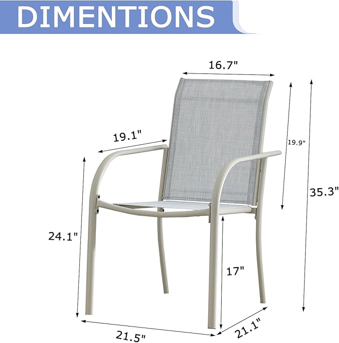 Patio Chairs Set of 4, Outdoor Dining Chairs with Breathable Textilene Fabric, Stackable Patio Chairs for Lawn, Garden, Backyard, Poolside, Beige