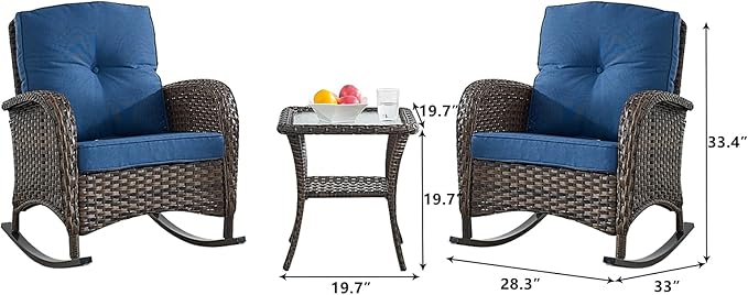 HUMMUH 6-Piece Outdoor Patio Furniture PE Wicker Patio Conversation Set,High Back Patio Couch with Ottomans Outdoor Rocking Chairs for Backyard,Porch,Deck