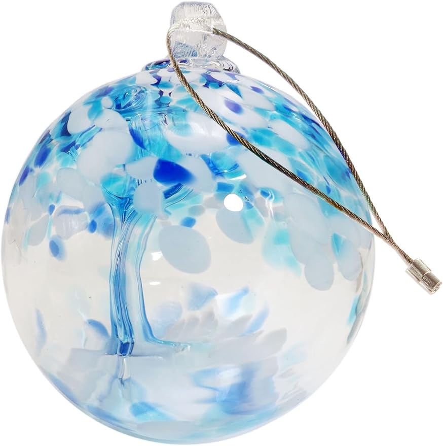 Dale Tiffany Hand Blown Glass, 4" Diameter Aqua, Tree of Life Collection, Witch Globe Hanging Garden Indoor/Outdoor Decorative Ornament Gazing Ball