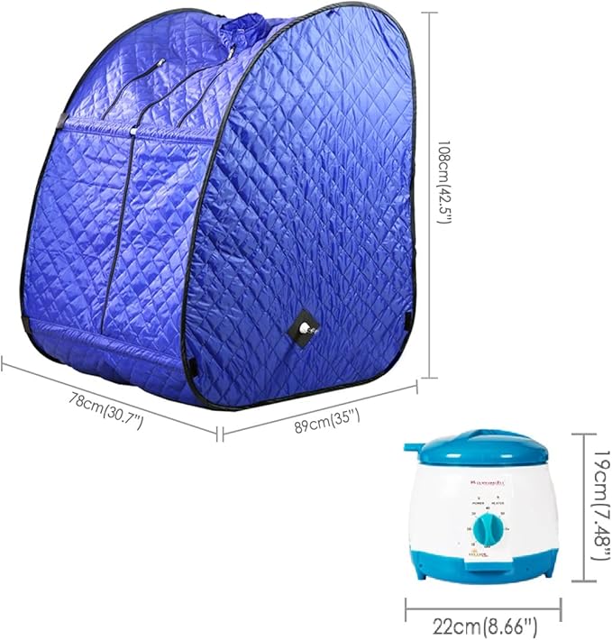 Kawachi Portable Steam Sauna Bath with 1.5L Steam Generator, 750W Power, Blue, Personal Home Spa for Full Body Detox Therapy and Relaxation