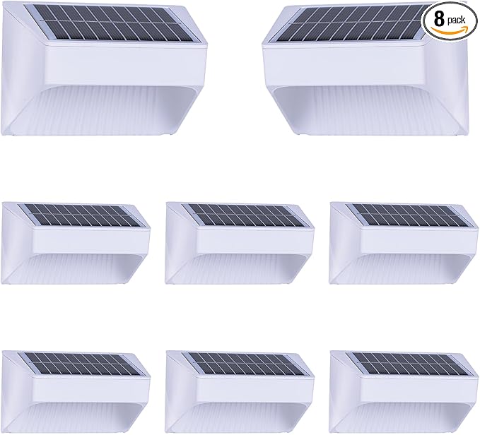 Outdoor Solar Lights, Warm White Decorative Solar Fence Lights, for Gardens, Swimming Pools, Decks, Fences, Patios, Front Doors, Stairs, Landscapes, Courtyards, and Driveway Paths, Pack of 8