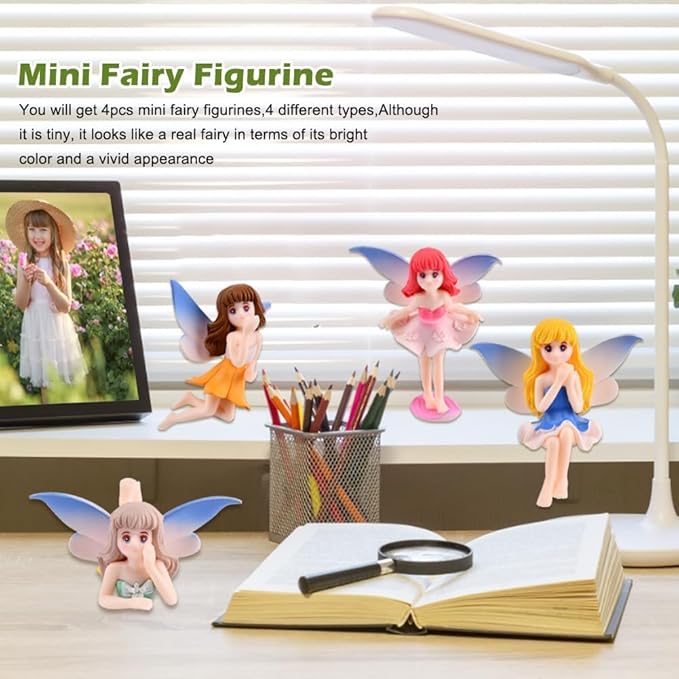 2 Pcs Enchanting Small Fairy Figurines with Fly Wings - Miniature Fairy Garden Accessories for DIY Gardens, Birthday Cake Toppers, Flower Pot Decor, Home & Car Decoration, Mini Pond Bridge Ornaments.