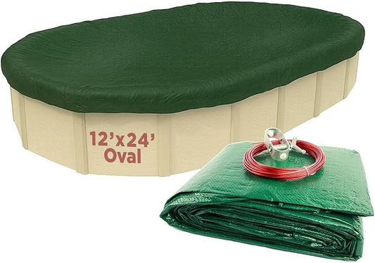 Buffalo Blizzard Ripstopper 12 ft x 24 ft Oval Winter Pool Cover | Green Heavy Duty Cover for Above Ground Swimming Pools | Easy to Install | Cold & UV Resistant | Shields from Seasonal Debris