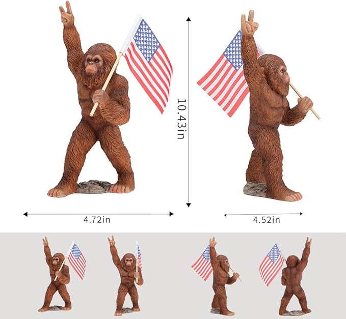 The Bigfoot Statue Holding The National Flag - Resin Bigfoot Savage Figurine Sasquatch Sculpture Interesting Indoor/Outdoor Garden Decorations, Novel Gifts for dad, Birthday Gifts