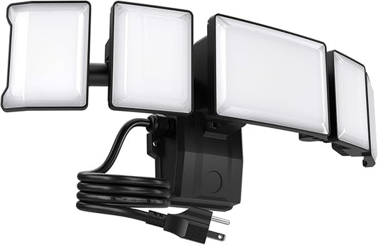 Olafus 130W Flood Lights Outdoor Plug in, 13000LM LED Security Light, 6500K Exterior Flood Lights with 5 Adjustable Heads, IP65 Waterproof Outdoor LED Safety lamp for Backyard Garage Patio Black