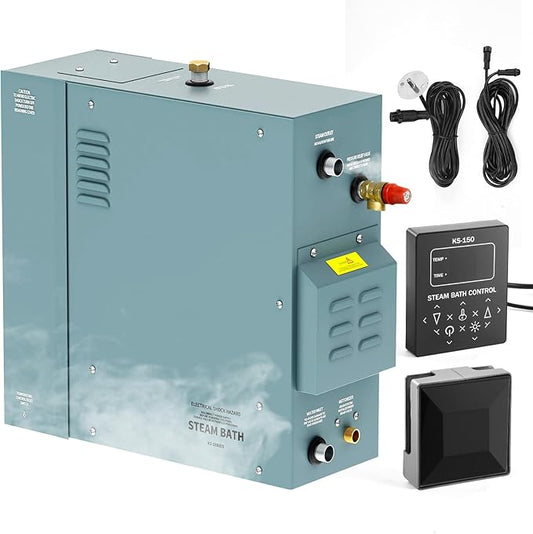 Kooby 12KW Luxury Self-draining Steam Generator Shower Sauna Bath Home Steam Bath Spa Generator with Waterproof Control and Auto Drain 95-131℉ for Max Space Heating 13 m³ (460 ft3)