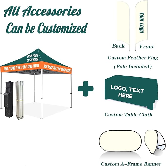 Custom Canopy Tent 10x10 with Logo, Personalized Pop Up Canopy Tent 10x10, Nano-Grade Water Repellent Heavy Duty for Business, w/Roller Bag (Canopy Top)