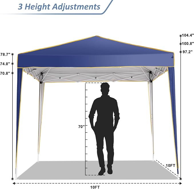 COBIZI 10x10 Pop Up Canopy Tent with 4 Removable Sidewalls, One Person Setup, Outdoor Event Commercial Canopy, UV Protection 50+, 3 Adjustable Heights, Carry Bag, Sandbag, Stakes & Ropes, Navy Blue
