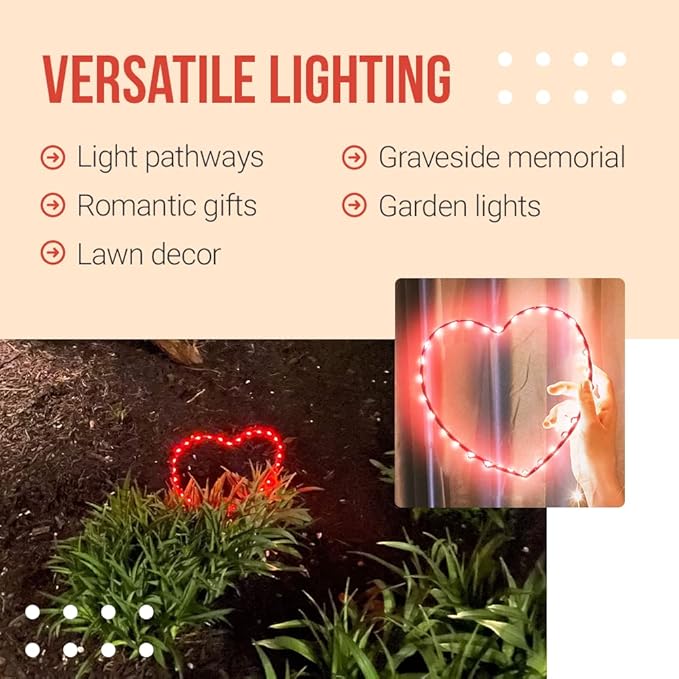 PENDAR'S SIGNS Pink Heart Shaped Solar Outdoor Lights - Solar Decorative Lamps with Stakes for Garden, Yard, Path, or Grave - Landscape Light Decor - Set of 2