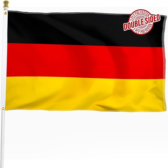 Germany German Flag 3x5 ft Outdoor, Double Sided 3 Ply Heavy Duty National Flag for DE, 100% Quality Polyester German Banner with Brass Grommets 4 Rows Stitches