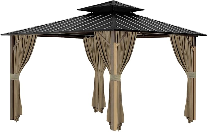 Gazebo Universal Replacement Privacy Curtain, 12'X14' Gazebo Curtains Outdoor Waterproof, 4-Panels Sidewall with Zipper for Patio, Garden and Backyard (Only Curtains, 12'X14', Beige)