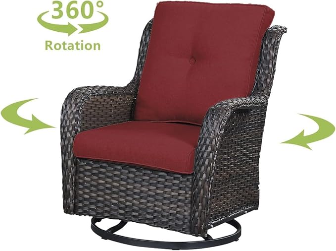 HUMMUH 5 Piece Outdoor Patio Furniture Set Wicker Conversation Bistro Set Swivel Rocking Chairs with Side Table and Ottomans for Backyard, Porch, Balcony