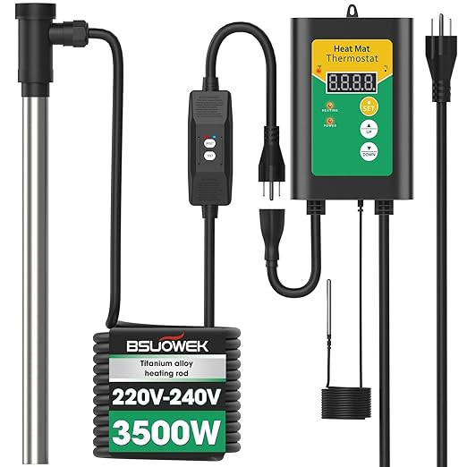 3500W 240V Titanium Fully Submersible Portable Electric Immersion Large Pool Water Heater Waterproof Hot Tub Heater with LCD Thermostat & GFCI Plug, for Swimming Pool, Bathtub, Baptistry, Bucket (YG)