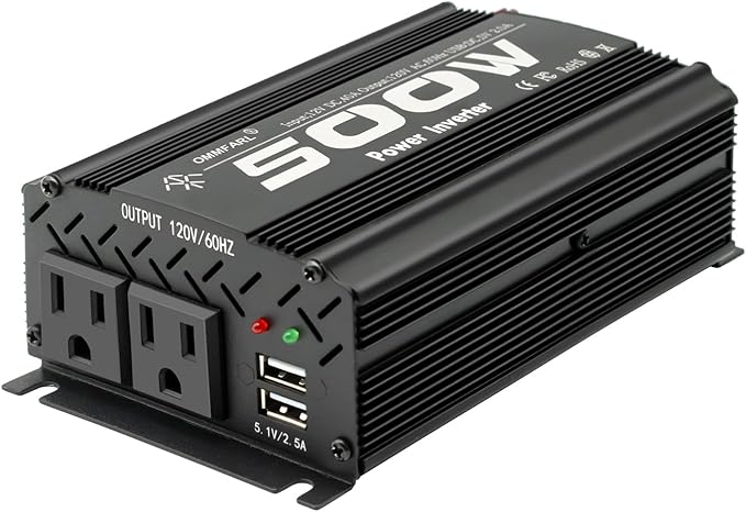 500W Modified Sine Wave Power Inverter DC 12V to AC 110V, Peak 1000Watt, Car Plug Inverter Adapter Power Converter with 4.2A Dual USB Charging Ports Black
