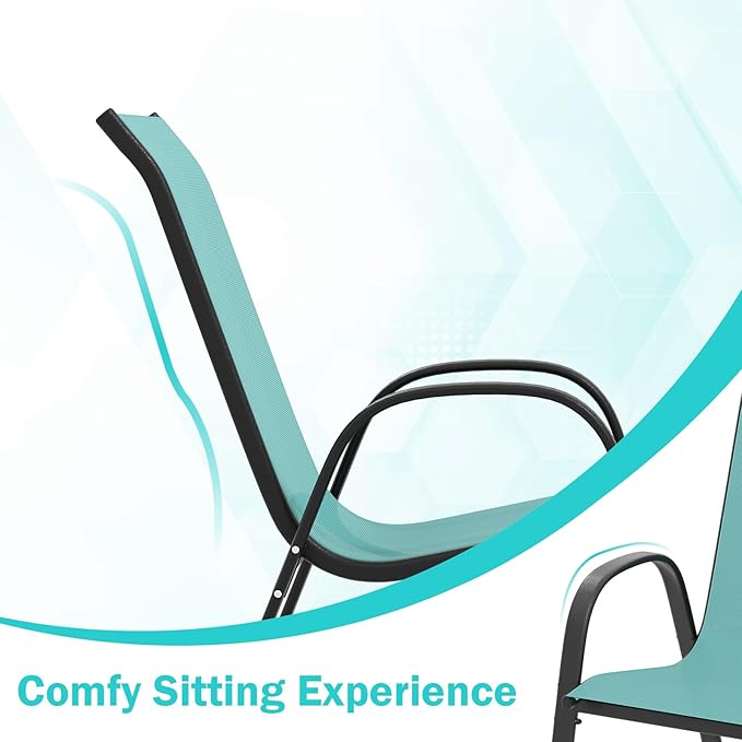 Tangkula Patio Dining Chairs Set of 4, Outdoor Stackable All Weather Heavy Duty Dining Chairs Set with Armrests, Support 330 LBS, for Poolside, Backyard, Garden, Deck, Front Porch (Turquoise Blue)