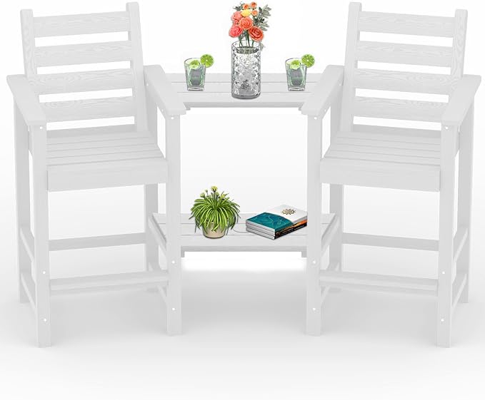 Tall Adirondack Chairs Set of 2, All Weather HDPE Poly Bar Height Balcony Adirondack Chair with Removable Double Connecting Trays, Outdoor Adirondack Barstools for Deck, Patio, Yard, Pool, Lawn