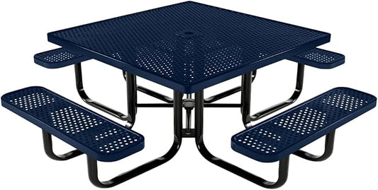 COATEDOUTDOORFURNITURE Heavy-Duty Portable Outdoor Kids Table with Umbrella Hole, Punched Steel Kids Picnic Table, Commercial-Grade, Made in America (46 in, Square, Childrens, Textured Dark Blue)