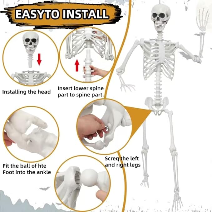 7.9ft/240cm Giant Skeleton Halloween Skeleton Life Size Skeleton Posable Skeleton Full Body Realistic Bones with Movable Joints for Halloween Outdoor Indoor Decorations