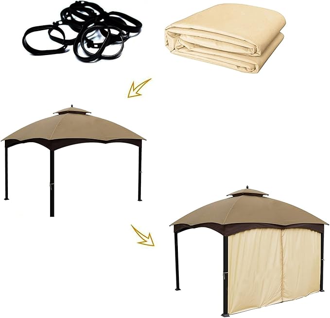 Gazebo Universal Replacement Privacy Curtain – Hugline Gazebo Side Wall Outdoor Privacy Panel with Zipper (Beige, 10x12)