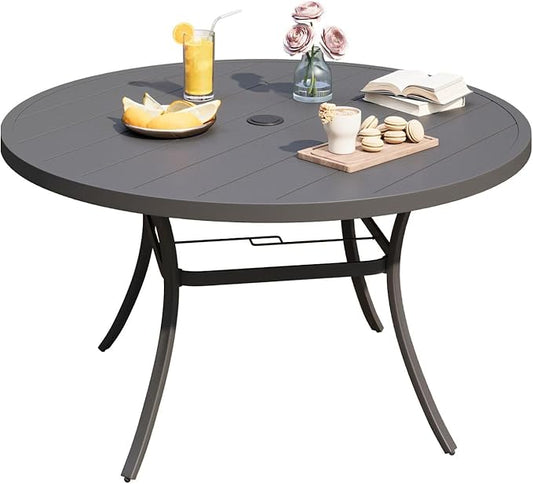 DIFY Patio Round Dining Table, 53" All Weather Round Outdoor Table with 1.57" Umbrella Hole for 8 Person, Perfect for Yard, Balcony and Lawn, Grey