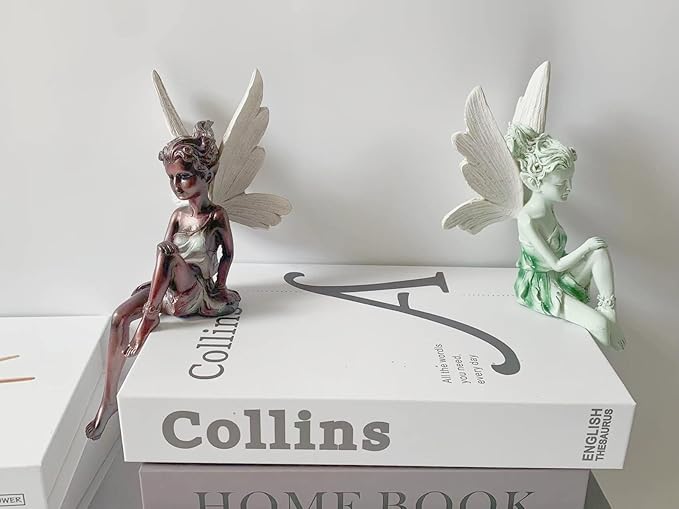 Fairy Garden Figurines Outdoor,Sitting Fairy Statues,Resin Garden Sculptures & Statues,Angel Figurines for Outside(White)