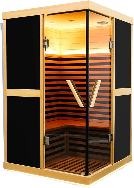 Home Sauna Infrared Sauna 7 Color Light Indoor Sauna for 2 Person,APP Control Dry Sauna Low EMF 1980W/110V Canadian Hemlock Wood Saunas,for Home Spa