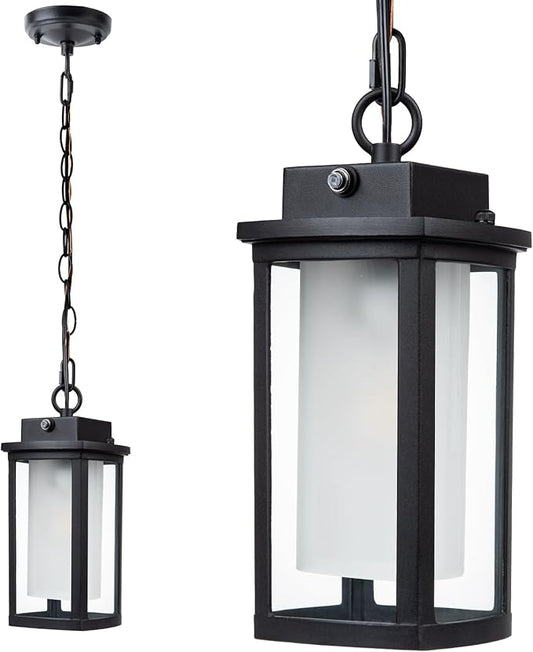 JYZ Dusk to Dawn Outdoor Hanging Light, Exterior Pendant Lantern Dusk Till Dawn, Modern Contemporary Indoor Outdoor Chandelier Lamp Ceiling Mount for Front Porch Entry Gazebo Patio Garden Pergola