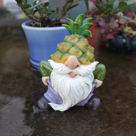 Purple Star Mini Pineapple Gnome Fairy Garden Gnome Miniature Figurines for Fairy Garden Accessories Outdoor Small Resin Gnomes Statue Decor for Plant Pot Decorations Green