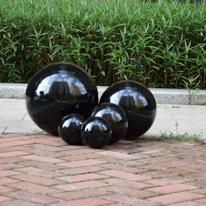 14 inch Diameter Black Gazing Ball,Black Stainless Steel Polished Reflective Smooth Garden Sphere Globe Mirror,Colorful and Shiny Addition to Any Garden or Home
