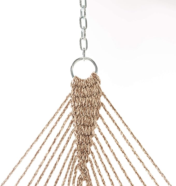 Original Pawleys Island Deluxe Antique Brown Oatmeal Heirloom Tweed DuraCord Rope Hammock – 13 ft. x 60 in., 2-Person, 450 lb Capacity, Oak Spreader Bar, Zinc-Plated Hardware, Handcrafted in The USA