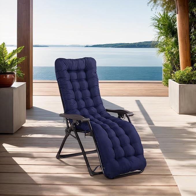 ERWUDEling Zero Gravity Lounge Chair Cushion 67 Inch - Thick & Soft Waterproof Patio Furniture Cushion for Outdoor/Indoor Use, Non-Slip with 8 Ties, Blue (19" W x 67" L x 4" T)