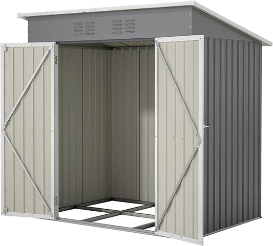 6x4 FT Shed Outdoor Storage Metal Large Garden Tool Sheds with Lockable Doors Floor Frame Shed-Roof Waterproof Steel Utility Equipment Sheds for Backyard Patio Lawn Poolside, Grey