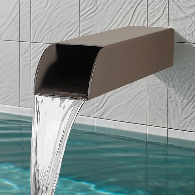 4x3 Inch Stainless Steel 316 Waterfall Spout for Pools Ponds Water Walls - Outdoor Fountain Spillway with Straight Flow Design & Built-in Lip (Brown)