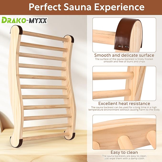 Upgraded Sauna Backrest Sauna Accessories, S-Shaped Design with Non-Slip Pads, Handmade Infrared Sauna Kit, 2 in 1 Thermometer Hygrometer (Fahrenheit) Temperature: 70-250°F, Humidity: 0-100%