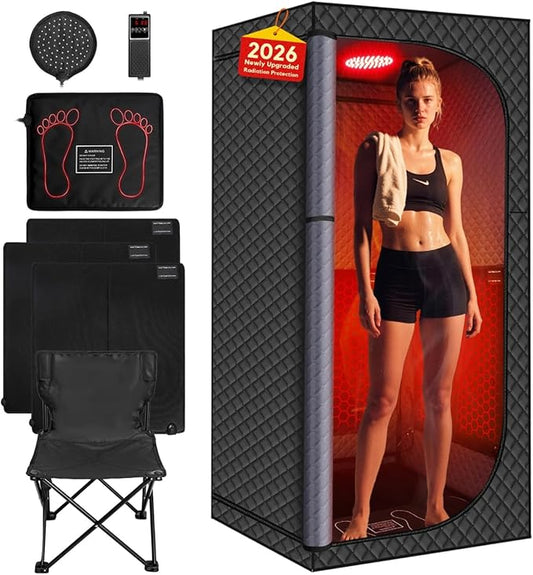 MIXC Upgraded Infrared Sauna Box – Ideal for Relaxation & Detoxification | Includes Folding Chair | Multi-Layer Full-Body Sauna Tent for Home, Spa, Indoor, Outdoor & Gym Use (Infrared Version-Black)