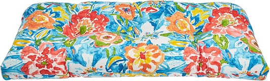 BrylaneHome Tufted Bench Cushion - 45.5" L x 19" W x 3" H- Patio & Outdoor - Water, Stain & Fade Resistant - Poppy Blue