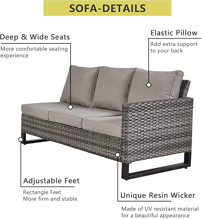HUMMUH 9 Piece Patio Furniture PE Wicker 6-Seater Outdoor Sectional Sofa with Dinning Table Patio Swivel Chairs and Outdoor Chairs for Porch,Garden,Backyard,Deck