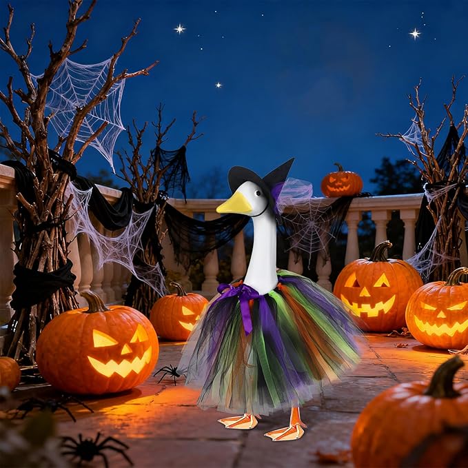 Halloween Witch Porch Goose Outfits Tutu Dress Costume Clothes, for 23" 17" Outdoor Patio Yard Lawn Decor