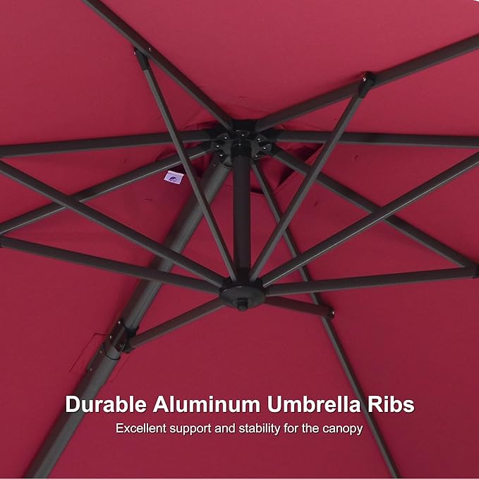 PURPLE LEAF 8' X 8' Patio Umbrella with In-ground Base for Pool 7' High Offset Outdoor Cantilever Umbrella Swimming Pool Umbrella with 360°Rotation for Poolside Terra