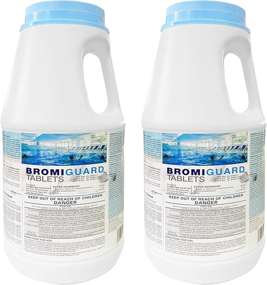 Pack of 2 | BROMIGUARD Bromine Tablets 1 Inch 4 Lbs for Spa Hot Tub Chemical Sanitizer Bromine Tabs | Long-Lasting 1" Brominating Tablets for Pools | Less Chlorine Odor Total 8 Pounds