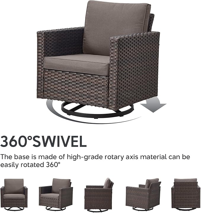 5-Piece Wicker Patio Furniture with Fire Pit Table - Outdoor Conversation Set with 50,000 BTU Fire Pit, All-Weather Rattan Patio Set for Deck, Backyard, Garden - Brown Wicker, Grey Cushion