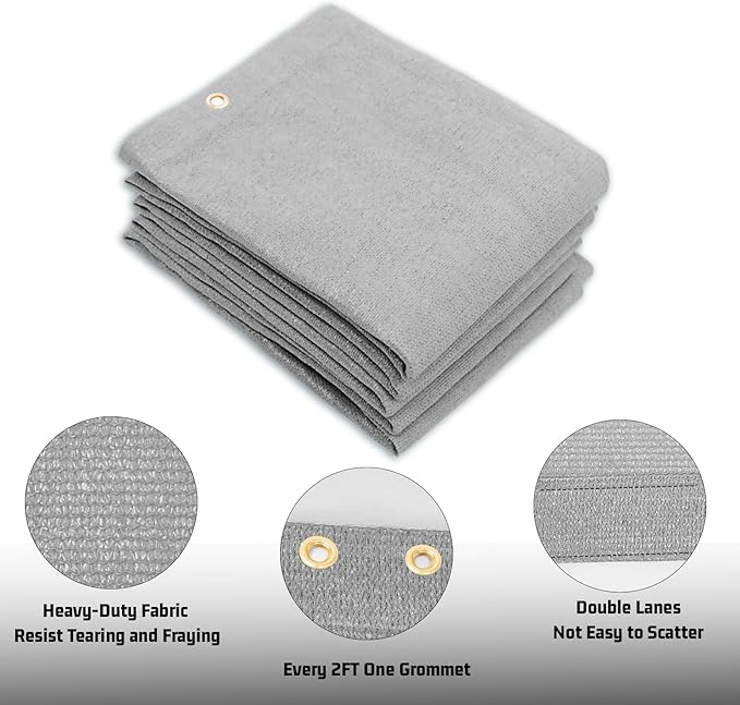 SUNNY GUARD Shade Cloth Custom Size 7x21 FT Sun Shade Screen Fabric Shade Cover Tarp with Grommets for Pergola Backyard Garden, Light Grey(We Customized)