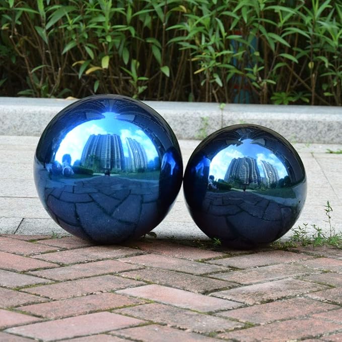 10 inches Gazing Ball,Seamless Blue Stainless Steel Polished Reflective Smooth Mirror Garden Sphere Globe,Props of Photography,Colorful Addition to Any Garden Home