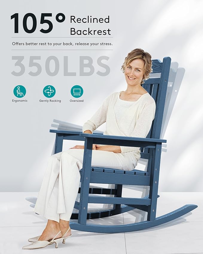 SERWALL Outdoor Rocking Chair Blue Set of 4