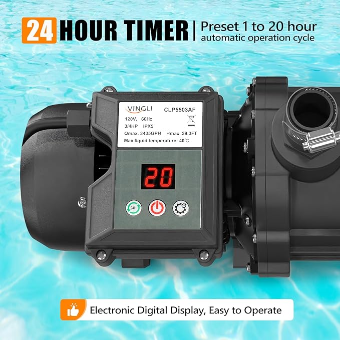 VINGLI Sand Pool Filter 10in Tank with A 1/3HP Pool Pump 115V, 24H Timer Above Ground Inground Swimming Pool Pump with Filter Basket,Max Flow Rate 2087 GPH